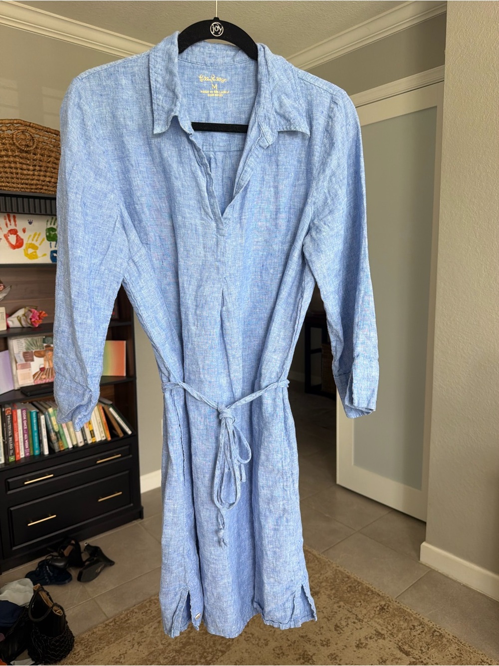 Lily Pulitzer Casual Light Blue Linen Shirt Dress with Tie Belt